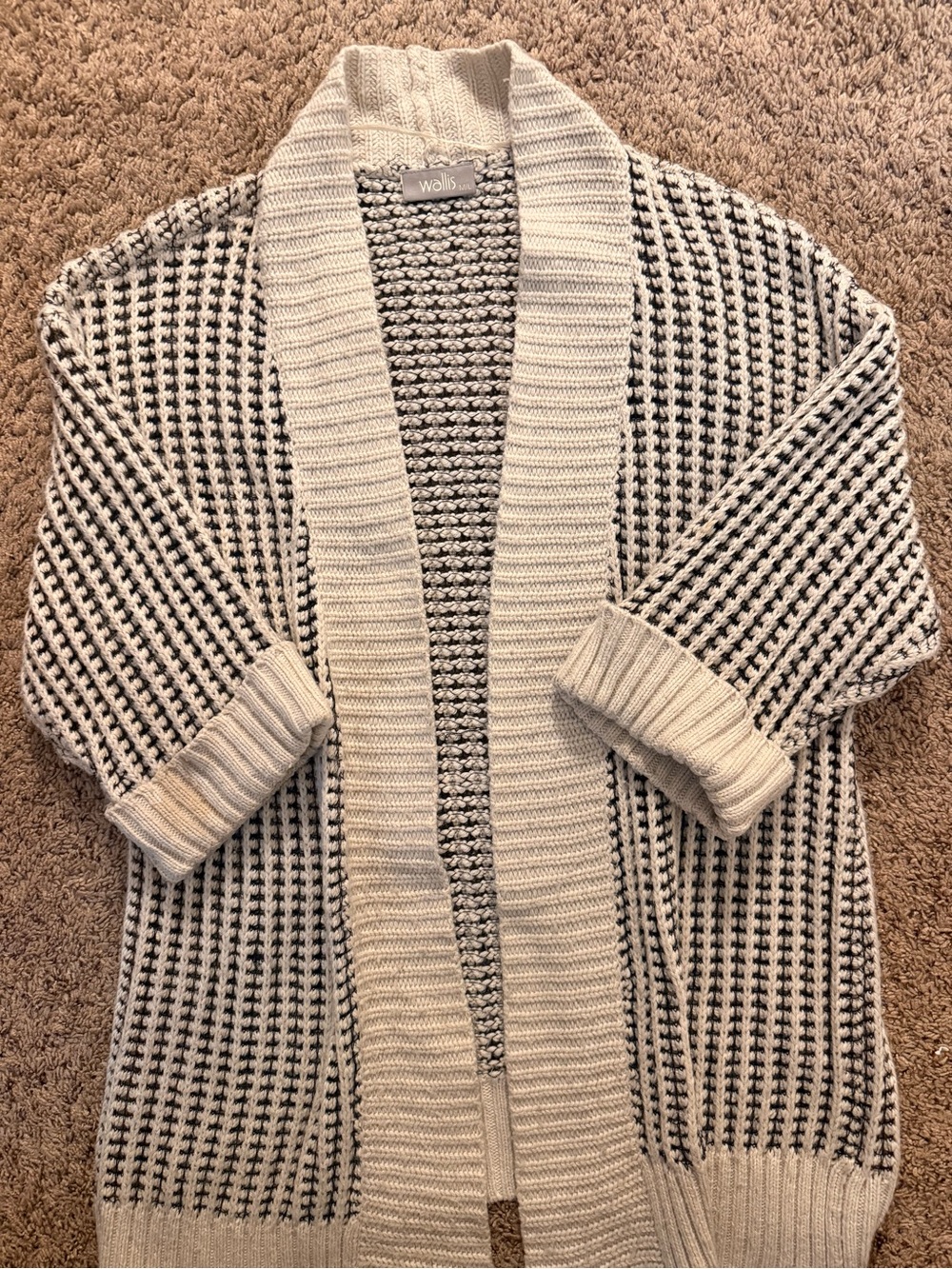 Wallis Cream and Black Waffle-Knit Open Cardigan
